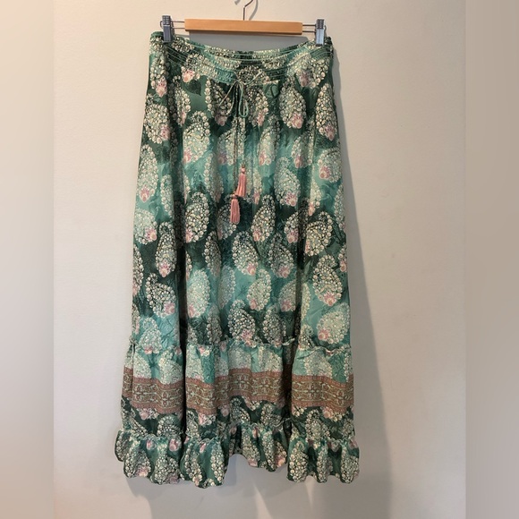 Chelsea & Theodore Green Floral Maxi Skirt with Ruffle Hem - Picture 3 of 7